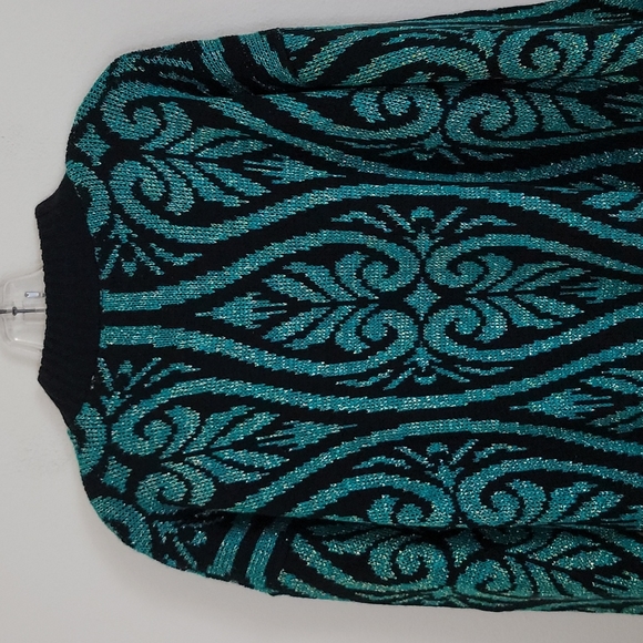 Vintage G. F. C. Green & Black Sparkly Mock Neck Sweater M - Picture 7 of 8